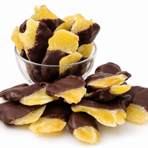Zenzero ricoperto di cioccolato fondente