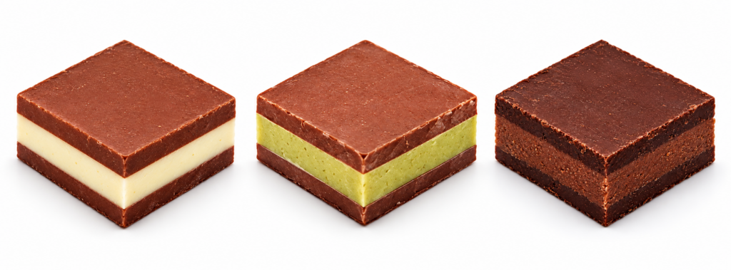 Tre cremini Dolcilandi: classico, pistacchio e fondente.
